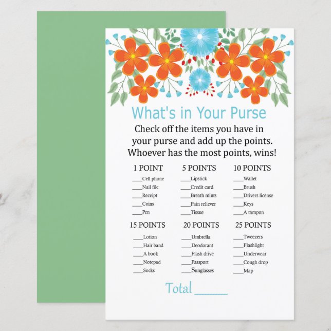 Blue Red Flowers What's in your purse match (Fram/baksida)