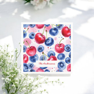 Blue Red Fruit Food Watercolor Berry Cherry Pappersservett