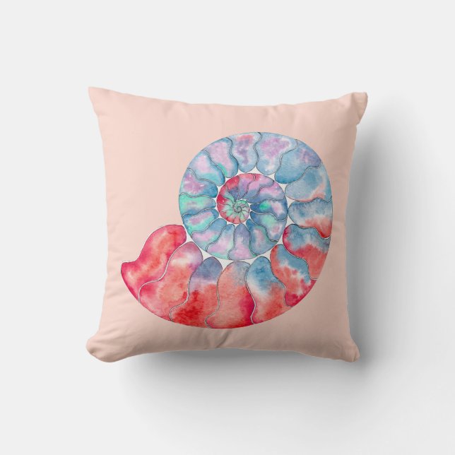 Blue Red Grått Nautilus on Light Peach Kudde (Framsida)