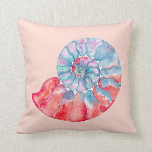 Blue Red Grått Nautilus on Light Peach Kudde