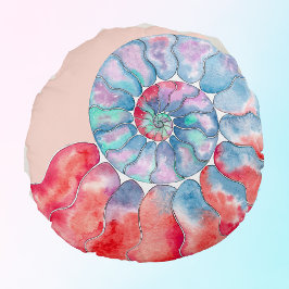 Blue Red Grått Nautilus on Light Peach Rund Kudde