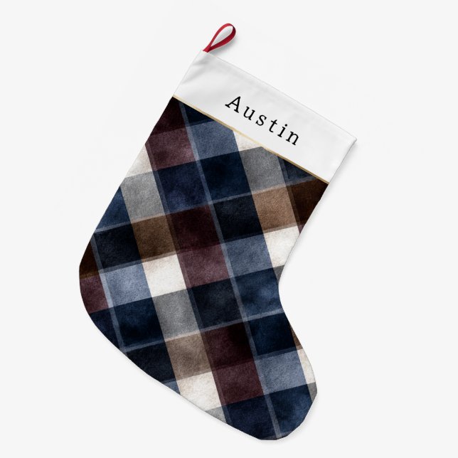 Blue Red Grey White Squares   Stor Julstrumpa (Framsidan (Hängande))