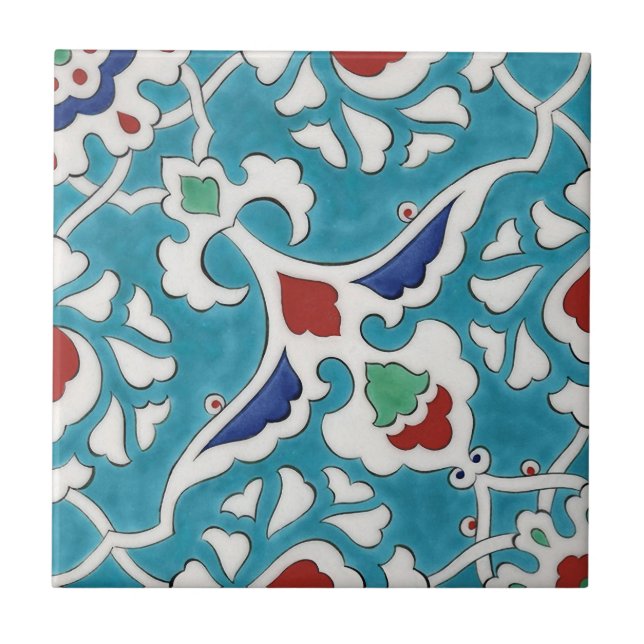 Blue Red Grönt White Portugisiska Azulejo Mönster Kakelplatta (Framsidan)