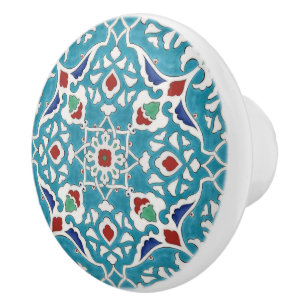 Blue Red Grönt White Portugisiska Azulejo Mönster Knopp