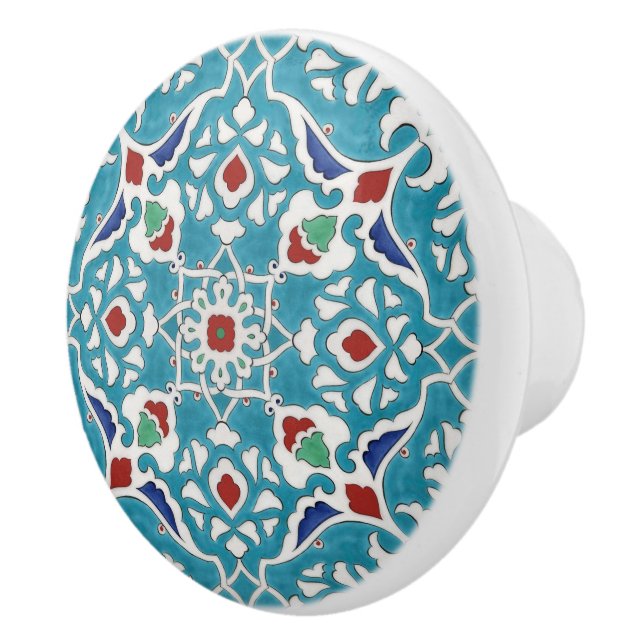 Blue Red Grönt White Portugisiska Azulejo Mönster Knopp (Höger)