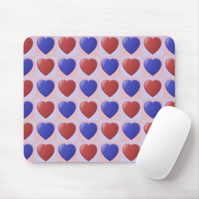 Blue Red Heart Checker mönster Valentine Musmatta (Med mus)