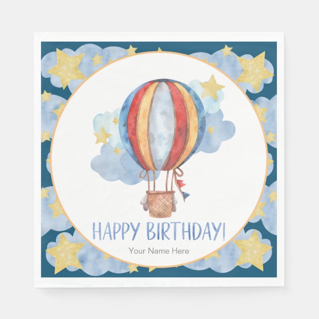 Blue Red Luftballong Stars Kids Grattis på födelse Pappersservett (Framsidan)