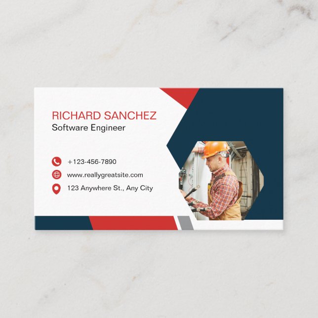 Blue Red Modern Custom   Visitkort (Framsida)