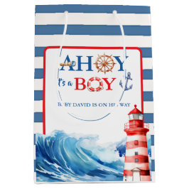 Blue Red Nautical Ahoy Boy Lighthouse Baby Shower