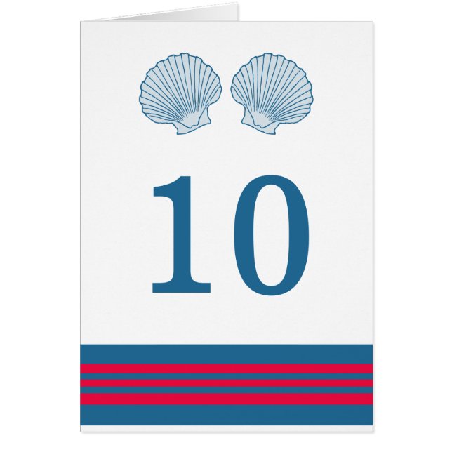 Blue Red Nautical Seashells-Bordsnummer Card Hälsningskort (Framsidan)