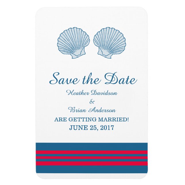 Blue Red Nautical Seashells Save Date Magnet (Vertikal)