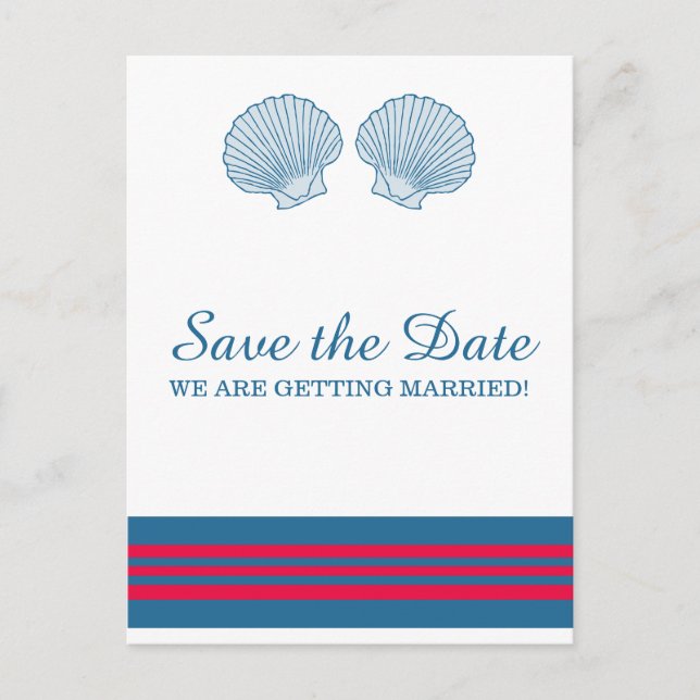 Blue Red Nautical Seashells Save Date Meddelande Vykort (Framsida)