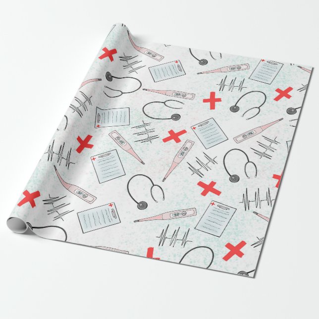 Blue Red Nurse Symbols Gift Presentpapper (Utrullad)