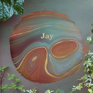 Blue Red och Tan Agate Titta med Guld Rund Kudde