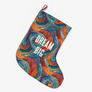 Blue Red Orange Swirl Stor Julstrumpa