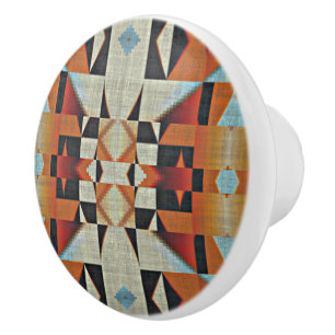 Blue Red Orange Taupe Brown Black Tribal Art Knopp
