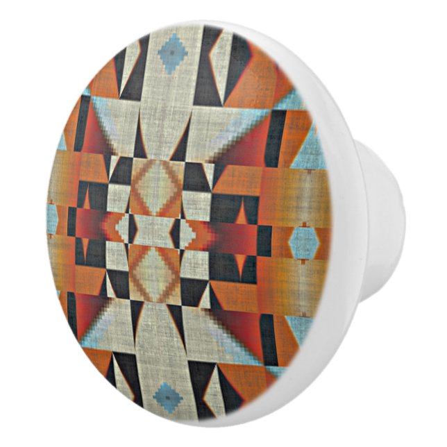 Blue Red Orange Taupe Brown Black Tribal Art Knopp (Höger)