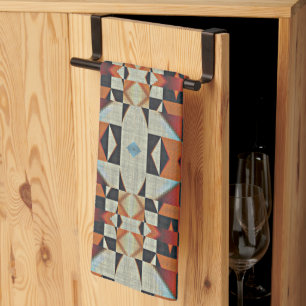Blue Red Orange Taupe Brown Black Tribal Art Kökshandduk
