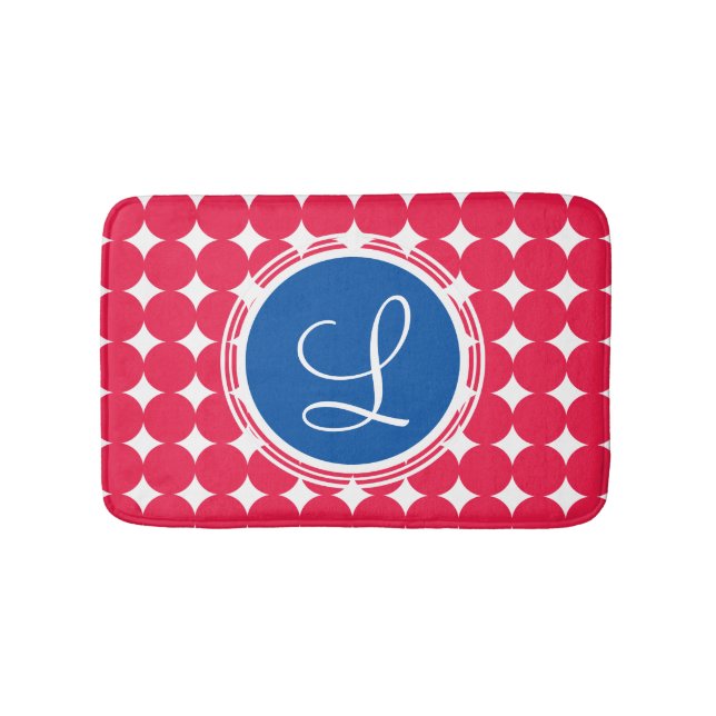 Blue & Red Polka Dot Monogram Badrumsmatta (Framsidan)