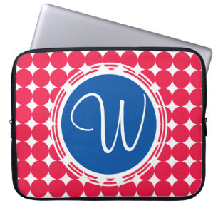 Blue & Red Polka Dot Monogram Laptop Fodral