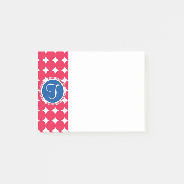 Blue & Red Polka Dot Monogram Post-it Block (Framsida)