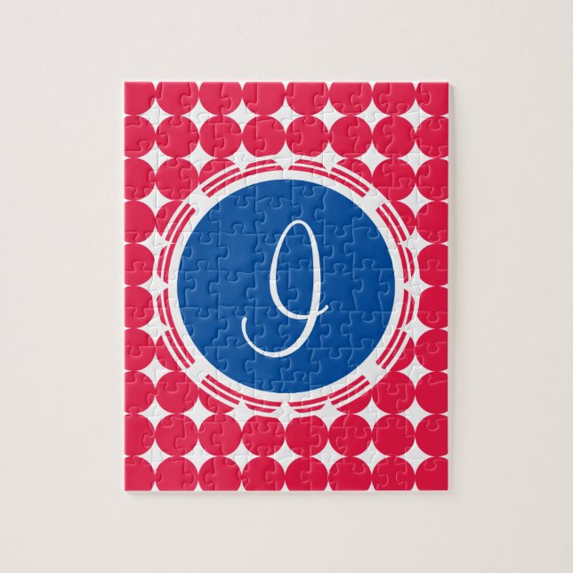 Blue & Red Polka Dot Monogram Pussel (Vertikal)