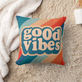 Blue Red Retro Good Vibes Square Pillow Kudde
