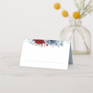 Blue Red Shades Flowers Elegant Boho Bröllop Placeringskort