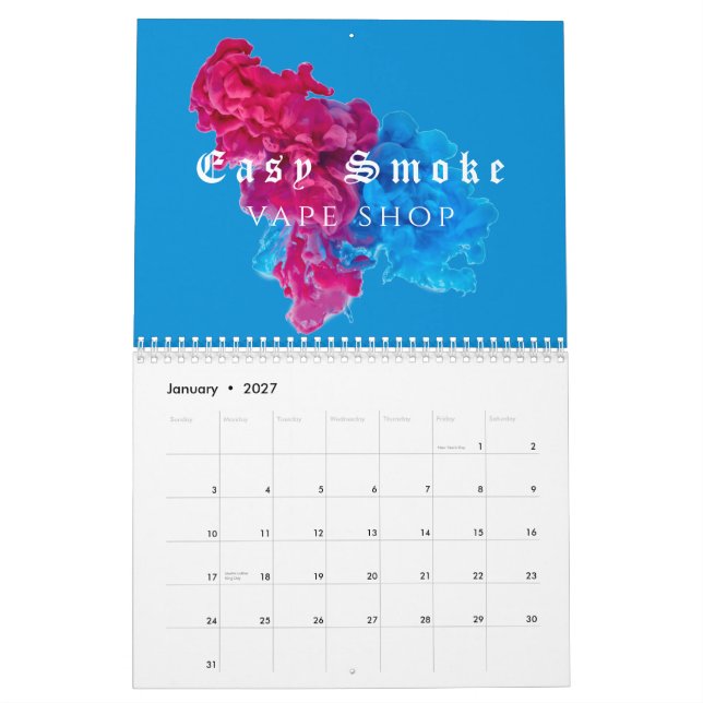 Blue Red Smoke Vape Shop Business Kalender (Jan 2027)