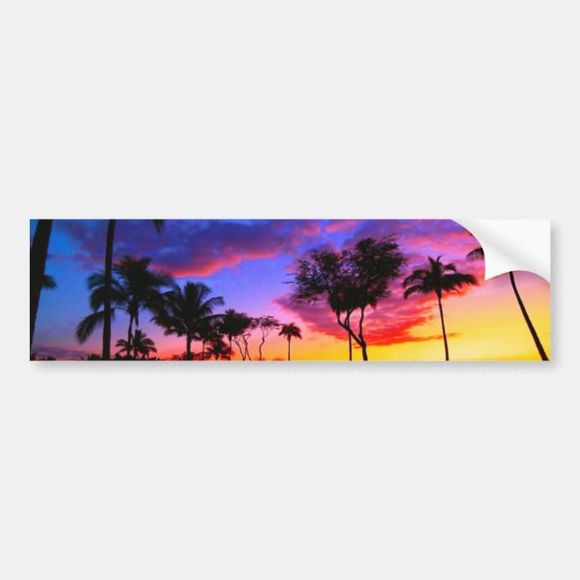 Blue Red Sunset Exotic Hawaiian Beach Handflatan T Bildekal (Framsidan)