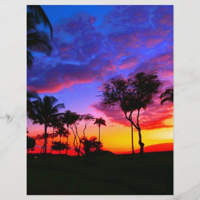 Blue Red Sunset Exotic Hawaiian Beach Handflatan T Brevhuvud (Framsida)