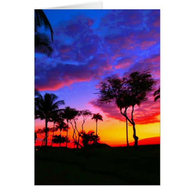 Blue Red Sunset Exotic Hawaiian Beach Handflatan T Hälsningskort (Framsidan)