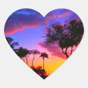 Blue Red Sunset Exotic Hawaiian Beach Handflatan T Hjärtformat Klistermärke