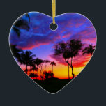 Blue Red Sunset Exotic Hawaiian Beach Handflatan T Julgransprydnad Keramik<br><div class="desc">Retro Exotic Travel Ställe-foto - Vintage Handflatan Träd och Beach Photo Artwork</div>
