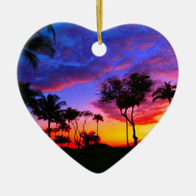 Blue Red Sunset Exotic Hawaiian Beach Handflatan T Julgransprydnad Keramik (Framsidan)