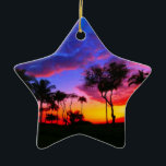 Blue Red Sunset Exotic Hawaiian Beach Handflatan T Julgransprydnad Keramik<br><div class="desc">Retro Exotic Travel Ställe-foto - Vintage Handflatan Träd och Beach Photo Artwork</div>