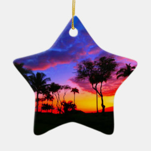 Blue Red Sunset Exotic Hawaiian Beach Handflatan T Julgransprydnad Keramik