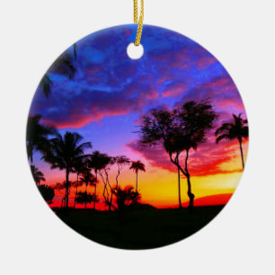 Blue Red Sunset Exotic Hawaiian Beach Handflatan T Julgransprydnad Keramik