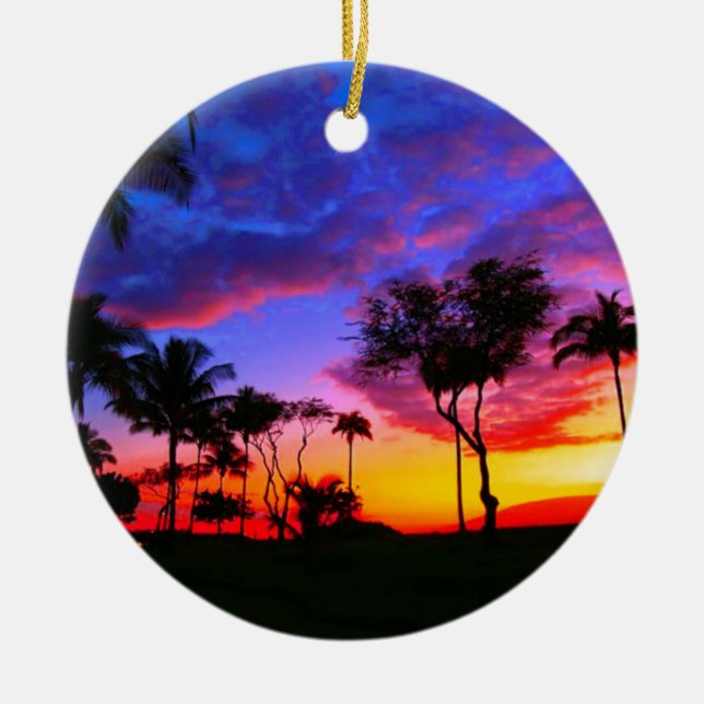Blue Red Sunset Exotic Hawaiian Beach Handflatan T Julgransprydnad Keramik (Framsidan)