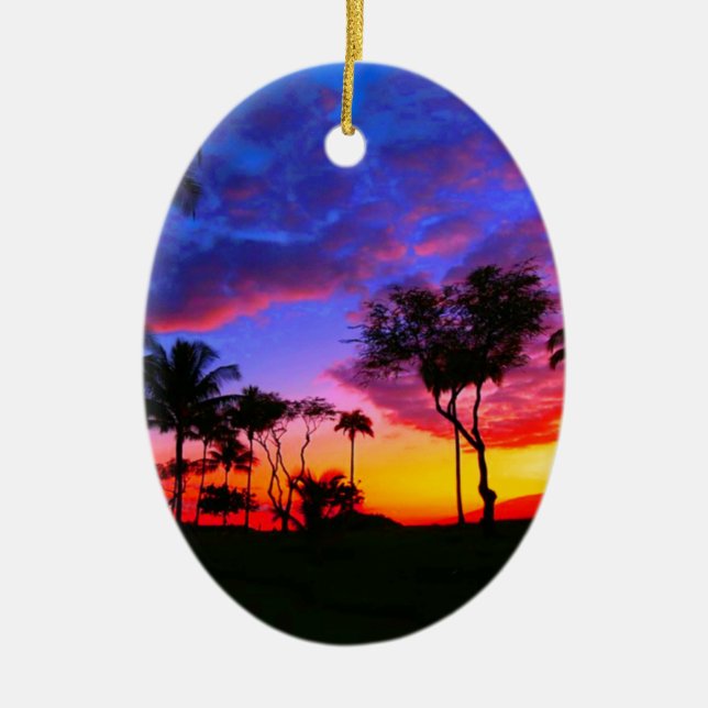 Blue Red Sunset Exotic Hawaiian Beach Handflatan T Julgransprydnad Keramik (Framsidan)