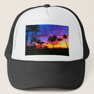 Blue Red Sunset Exotic Hawaiian Beach Handflatan T Keps