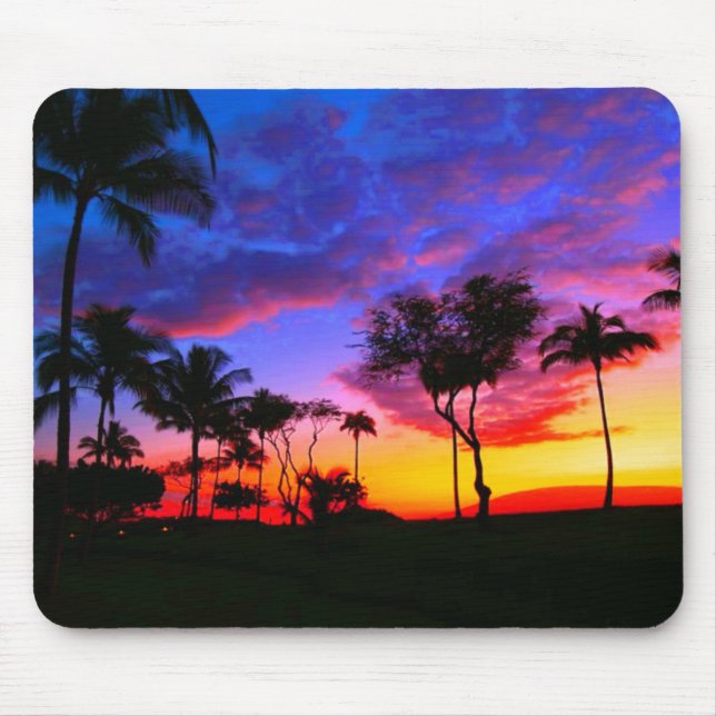 Blue Red Sunset Exotic Hawaiian Beach Handflatan T Musmatta (Framsidan)