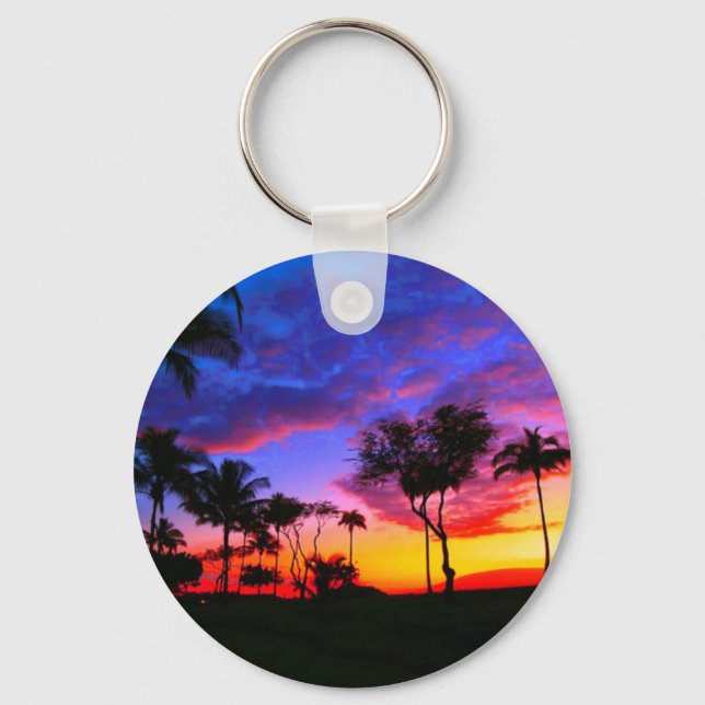 Blue Red Sunset Exotic Hawaiian Beach Handflatan T Nyckelring (Framsida)