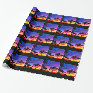 Blue Red Sunset Exotic Hawaiian Beach Handflatan T Presentpapper