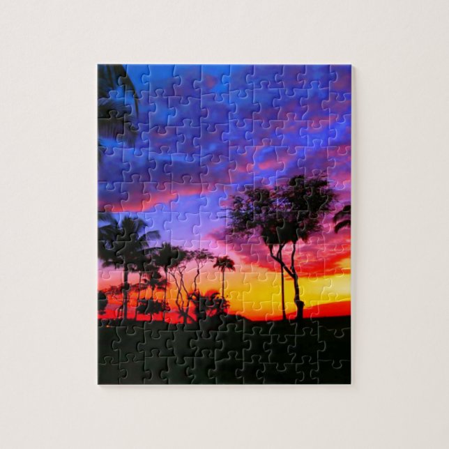 Blue Red Sunset Exotic Hawaiian Beach Handflatan T Pussel (Vertikal)