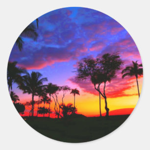 Blue Red Sunset Exotic Hawaiian Beach Handflatan T Runt Klistermärke