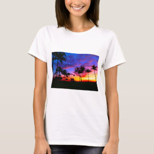 Blue Red Sunset Exotic Hawaiian Beach Handflatan T Shirt