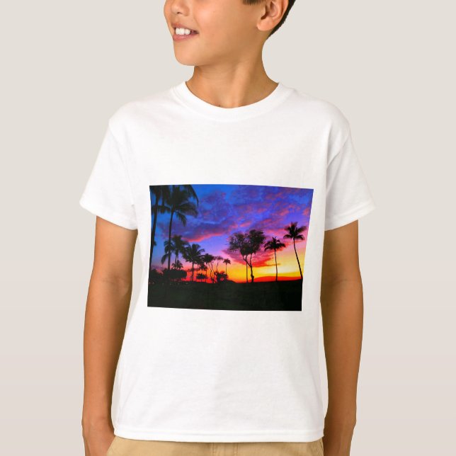 Blue Red Sunset Exotic Hawaiian Beach Handflatan T T-shirt (Framsida)