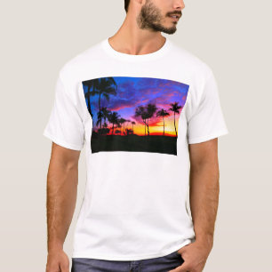Blue Red Sunset Exotic Hawaiian Beach Handflatan T Tee