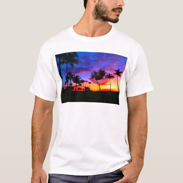 Blue Red Sunset Exotic Hawaiian Beach Handflatan T Tee (Framsida)
